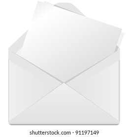 illustration, white open envelope on a white background