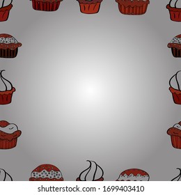 Illustration in white, orange and black colors. Seamless pattern. Vector illustration. Square frames doodles.
