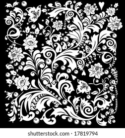 illustration with white ornament on black background