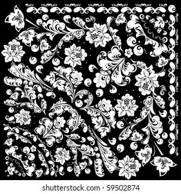 illustration with white ornament on black background