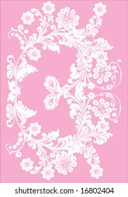 illustration with white ornament on pink background