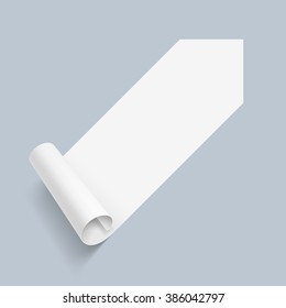 Illustration of White Paper Sticker with Scroll Coner on Blue