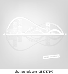 The illustration of white paper styled cityscape. Vector image.