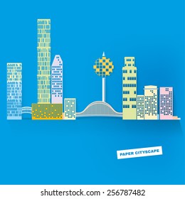 The illustration of white paper styled cityscape. Vector image.