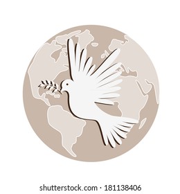 Illustration with a white pigeon in the globe center