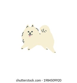  an illustration of a white Pomeranian running with his tongue out.