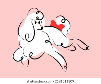 Illustration of a white poodle in hand-drawn style. Cute girly print for t-shirt