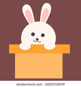 Illustration of a white rabbit coming out of a magic box, perfect for magic, entertainment, and performance designs.