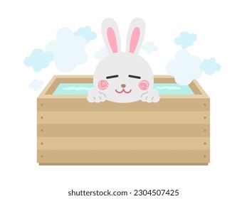 An illustration of a white rabbit in a cypress bath.