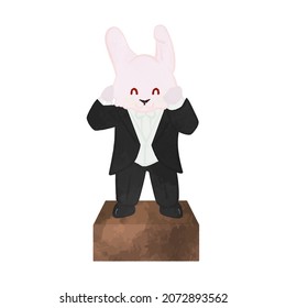 Illustration of a white rabbit music conductor