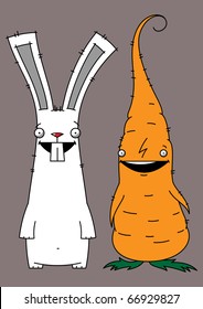 illustration of a white rabbit and an orange carrot