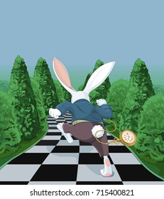 Illustration Of White Rabbit Running Away