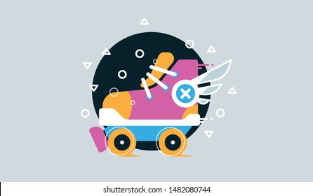 Illustration of a white and red skating shoe on yellow background