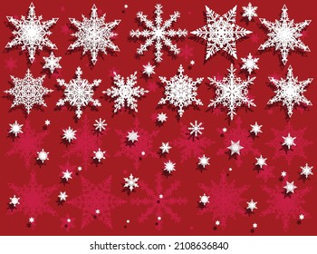 illustration with white and red snowflakes collection