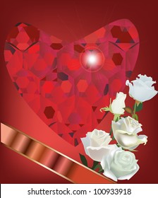 illustration with white roses and red heart
