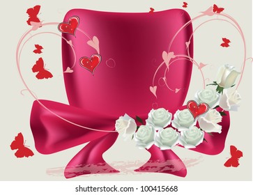 illustration with white roses and red hearts