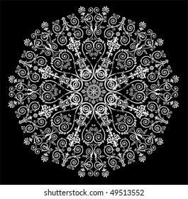 illustration with white round decoration on black background