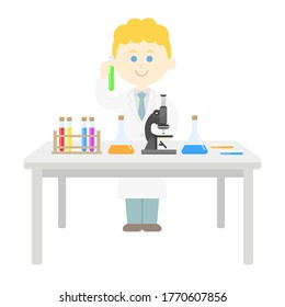 Illustration of a white scientist experimenting.