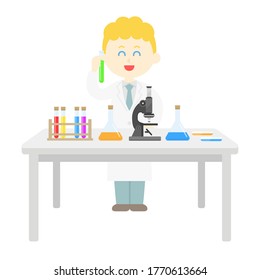 Illustration of a white scientist experimenting.