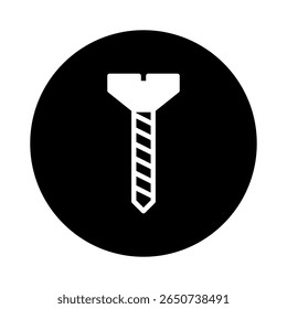 Ilustração de um parafuso branco com uma cabeça plana em um plano de fundo de círculo preto simples e design mínimo