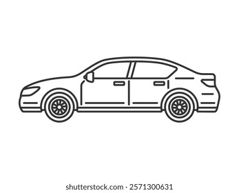 Illustration of a white sedan car (line drawing) seen from the side.