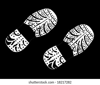 illustration with white shoe print isolated on black background