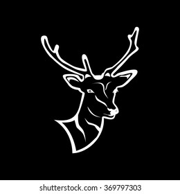 the illustration - white silhouette of a deer on a black background.