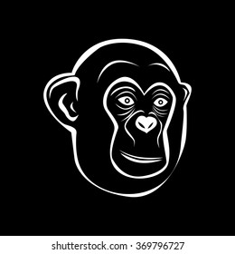 the illustration - white silhouette of a monkey on a black background.