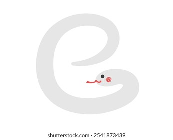 An illustration of a white snake that has become the character for snake.