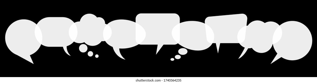 illustration of white speech bubbles in a row with space for text on black background