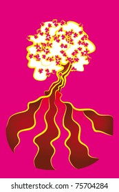 Illustration with a white spring tree