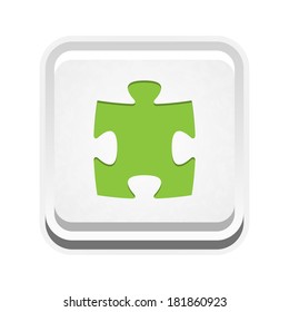 the illustration of white square button with jigsaw icon / the button with puzzle icon / the puzzle button
