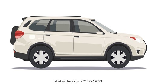 Illustration of a white SUV car, side view, isolated on white background. Vector illustration