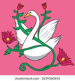 illustration of a white swan with intertwined plants