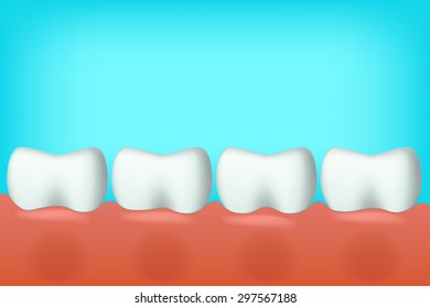 illustration of white teeth in one line on blue background