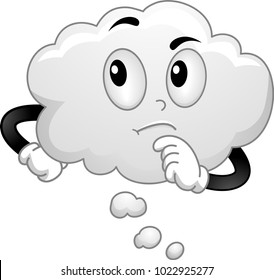 Illustration of a White Thinking Cloud Mascot with Hand on Chin