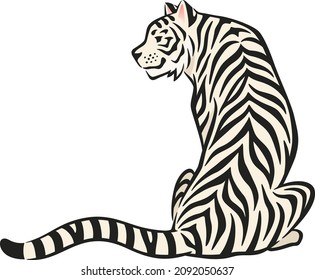 Illustration of a white tiger sitting backwards