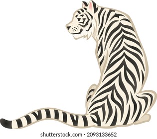 Illustration of a white tiger sitting facing back