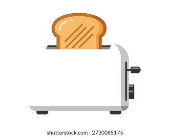 Illustration of a white toaster with a slice of toast popping up