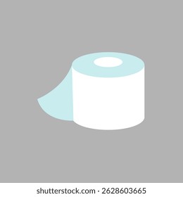 Illustration of a white toilet paper roll on a gray background. The toilet paper roll is simple and minimalistic, with a small sheet unrolled. Clean design. Illustration vector.
