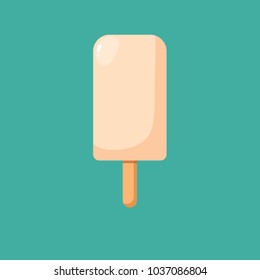 Illustration of a white toothpick ice cream, vanilla, milk stick. Ideal for catalogs, information and institutional material. Stock flat vector illustration.