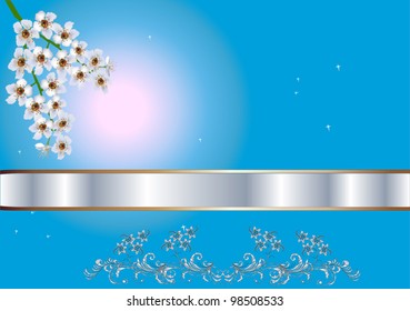 ilustración con flores de árbol blanco sobre fondo azul