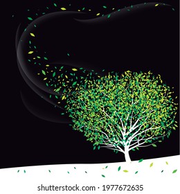 illustration of white tree, on black background