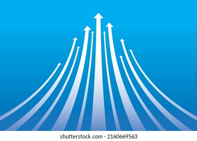 Illustration of a white upwardly curved arrow on a blue gradient background