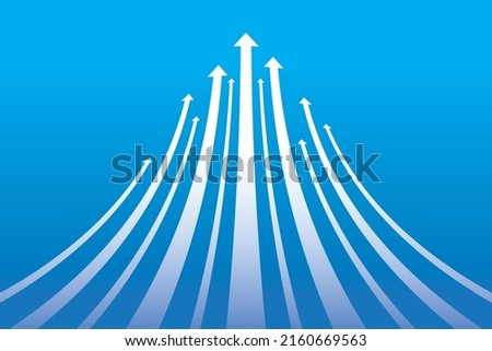 Illustration of a white upwardly curved arrow on a blue gradient background
