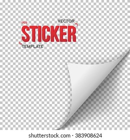 Illustration of White Vector Paper Sticker. Bended Page Sticker Vector EPS10 Template. Office Equipment Paper Bookmark Curl Sticker