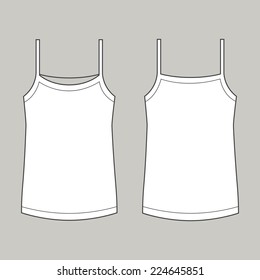 Illustration of a white vest- front and back, isolated on light grey background.