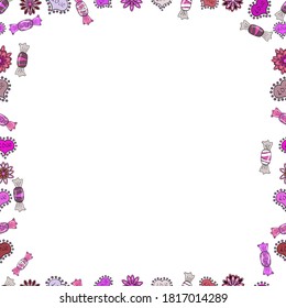 Ilustración en colores blanco, violeta y rosa. Sin inconveniente. Elementos Doodles dibujaron a mano los marcos. Ilustración vectorial.
