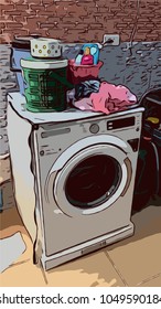 illustration of white washing machine with a front loading