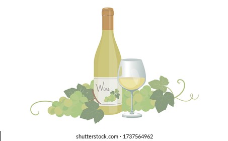 Illustration of white wine and grapes